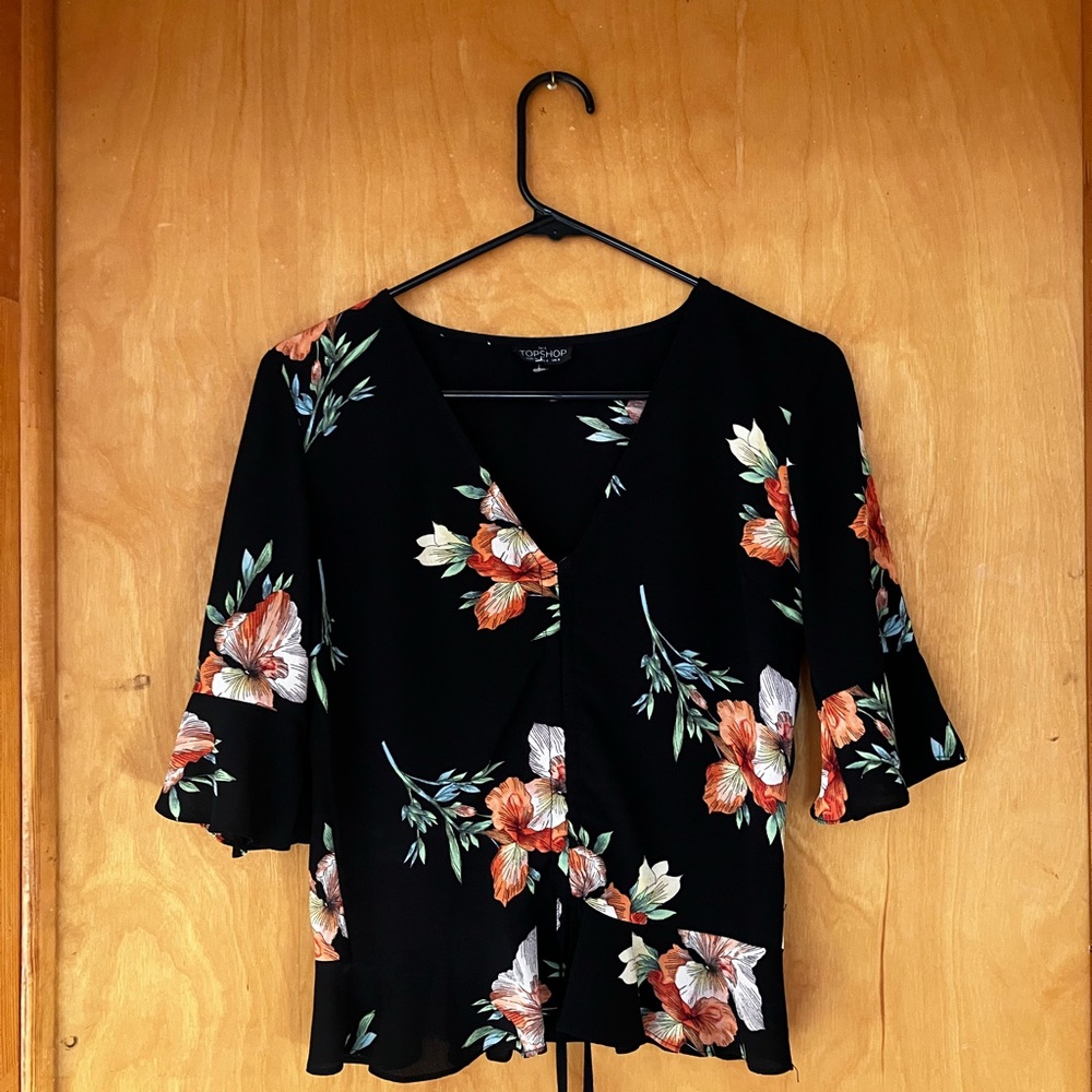Topshop Black Floral Blouse